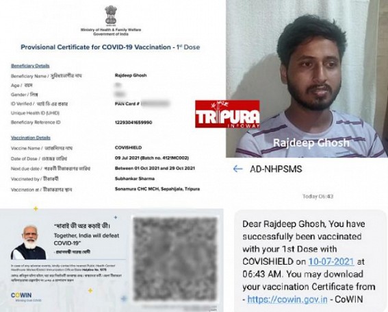 JUMLA in Vaccination ? Tripura Youth gets 'Successfully Vaccinated' SMS, Certificate from Government's portal without getting the Vaccine